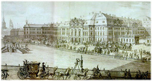 Зимний дворец императрицы Анны Иоановны, а затем Елизаветы Петровны со стороны Адмиралтейского луга (Дворцовой площади)